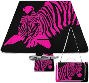 Unisex Foldable Pink Zebra Mat for Outdoor, Water-Resistant Handy Mat Tote, Spring Summer Camping Blanket for Picnic Travel Beach