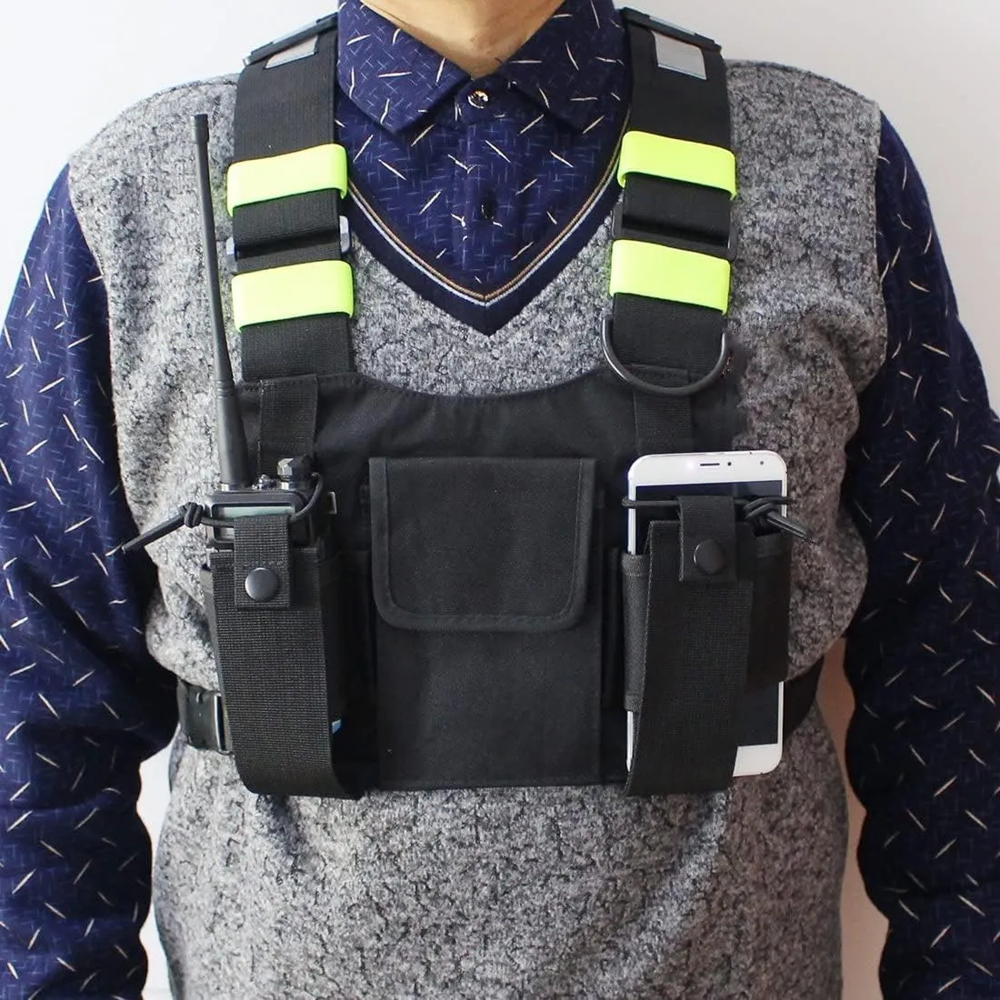 Universal radio harness chest Rig Bag Pocket Pack Holster Vest for Motorola Midland Two Way Radio (Rescue Essentials) (Bright Green)