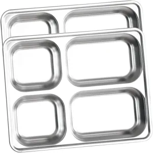 Unomor Boys and Girls Lunch Compartment Tray Stainless Steel Plate Dividers School Supplies Picnic Accessory