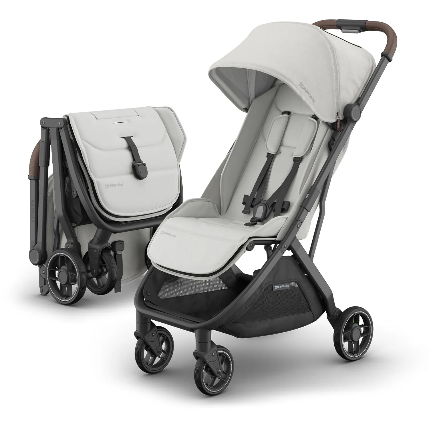 UPPAbaby Minu V3 Travel Stroller | Lightweight   Compact Design | One-Hand Fold   Unfold | from Birth   Overhead Compatible | Savannah (Pearl Gray Mélange/Carbon Frame/Chestnut Leather)