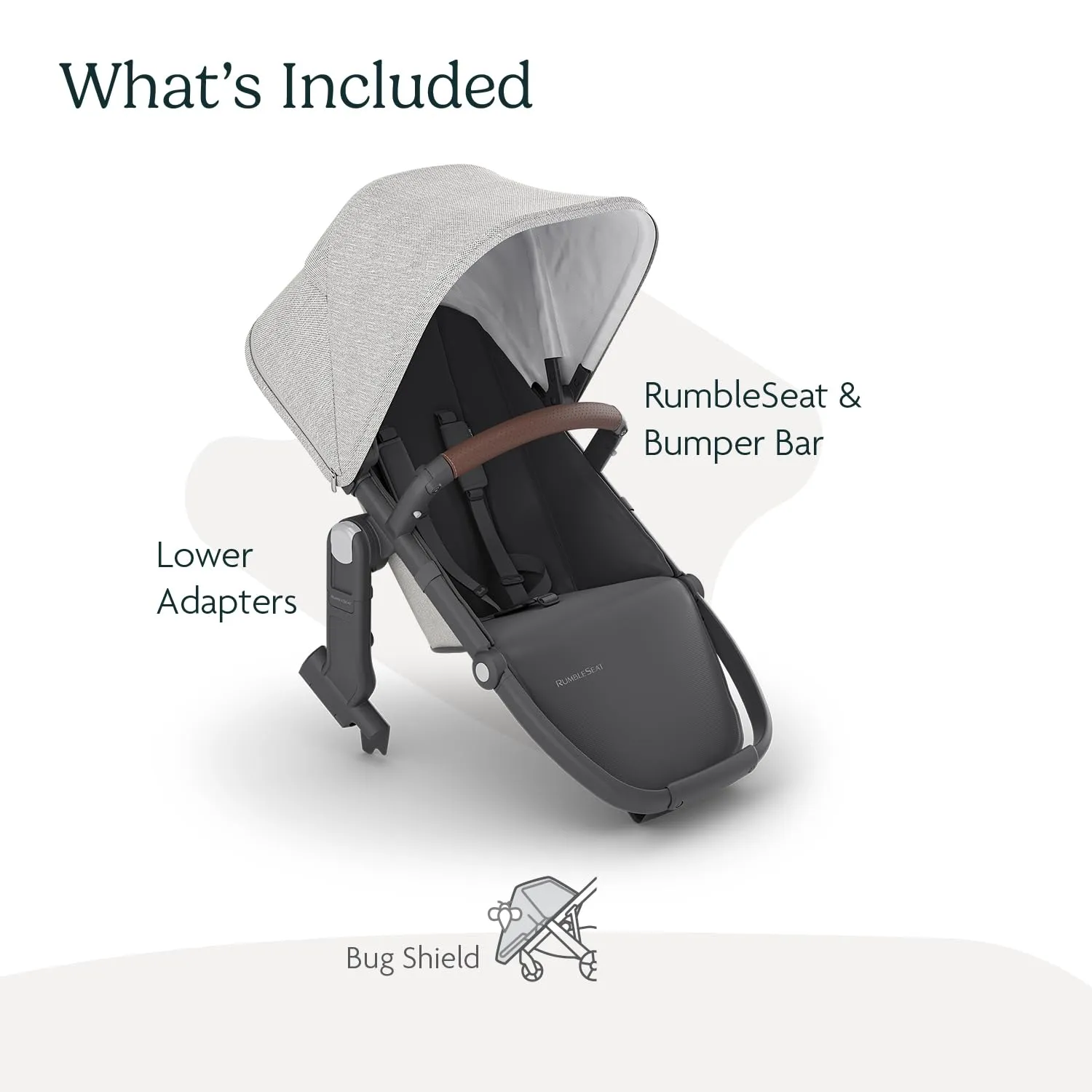 UPPAbaby RumbleSeat V2  Second Lower Seat/Compatible with Vista V2 and Vista V3 / Adapters, Bumper Bar, Bug Shield Included/Anthony (White Grey Chenille/Carbon Frame/Chestnut Leather)