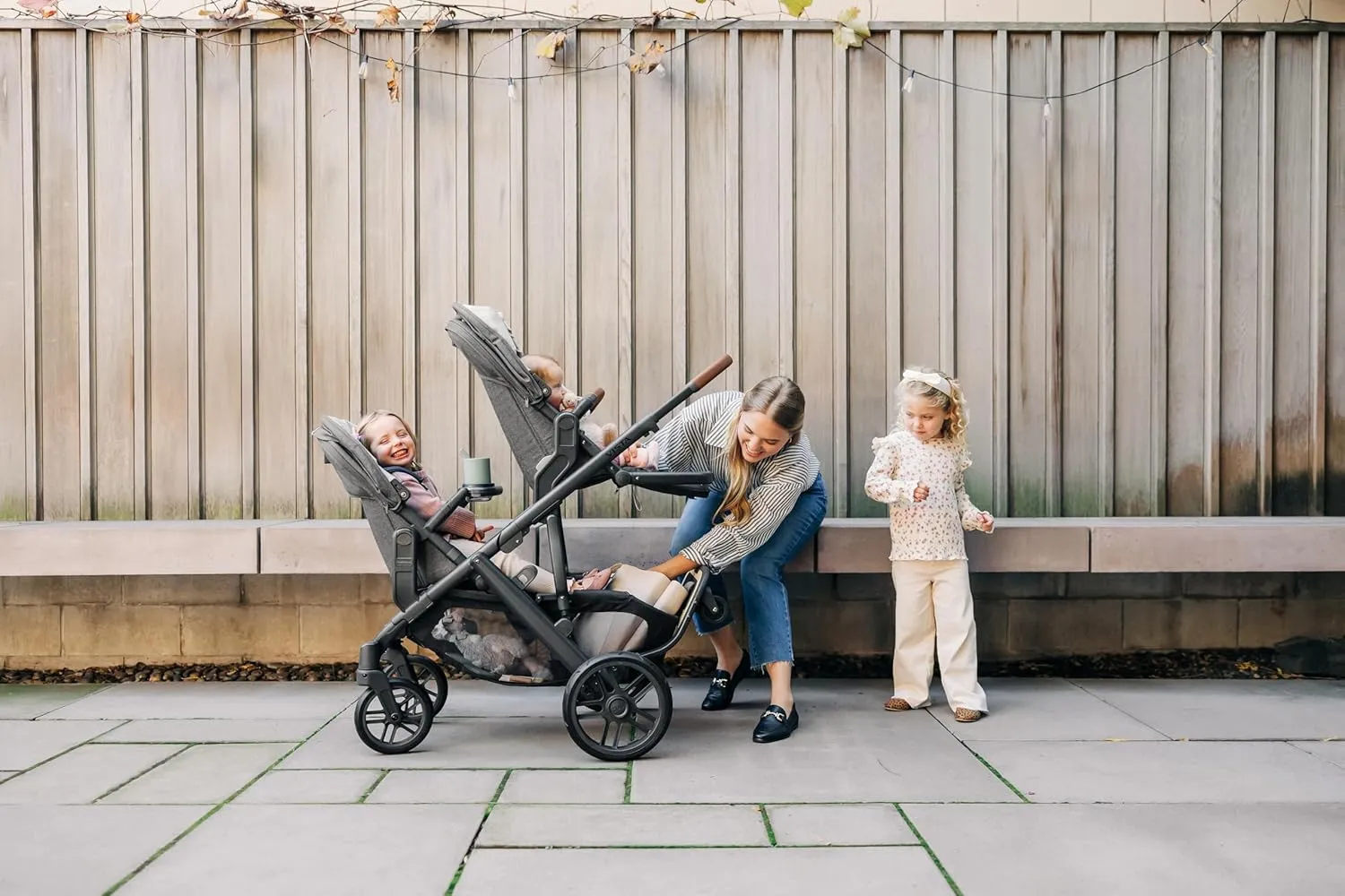UPPAbaby RumbleSeat V2  Second Lower Seat/Compatible with Vista V2 and Vista V3 / Adapters, Bumper Bar, Bug Shield Included/Bryce (White Marl/Silver Frame/Chestnut Leather)