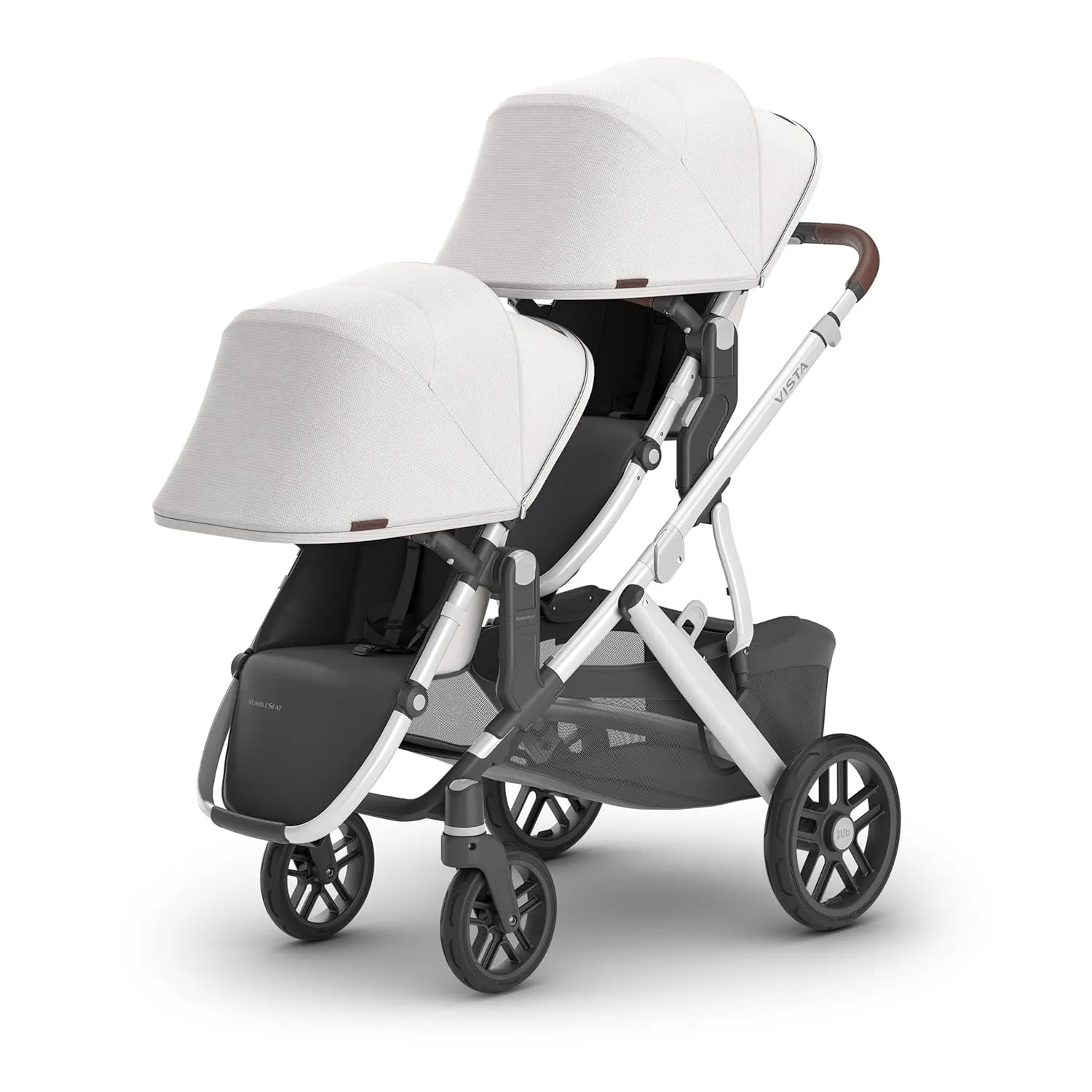 UPPAbaby RumbleSeat V2  Second Lower Seat/Compatible with Vista V2 and Vista V3 / Adapters, Bumper Bar, Bug Shield Included/Bryce (White Marl/Silver Frame/Chestnut Leather)