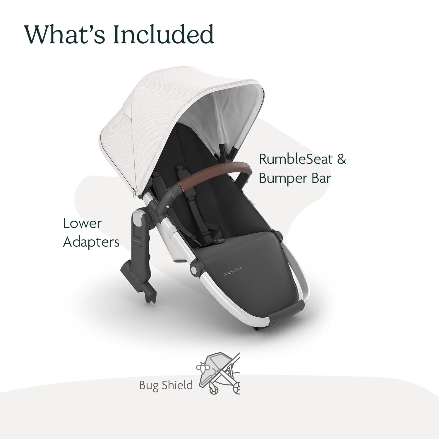 UPPAbaby RumbleSeat V2  Second Lower Seat/Compatible with Vista V2 and Vista V3 / Adapters, Bumper Bar, Bug Shield Included/Bryce (White Marl/Silver Frame/Chestnut Leather)