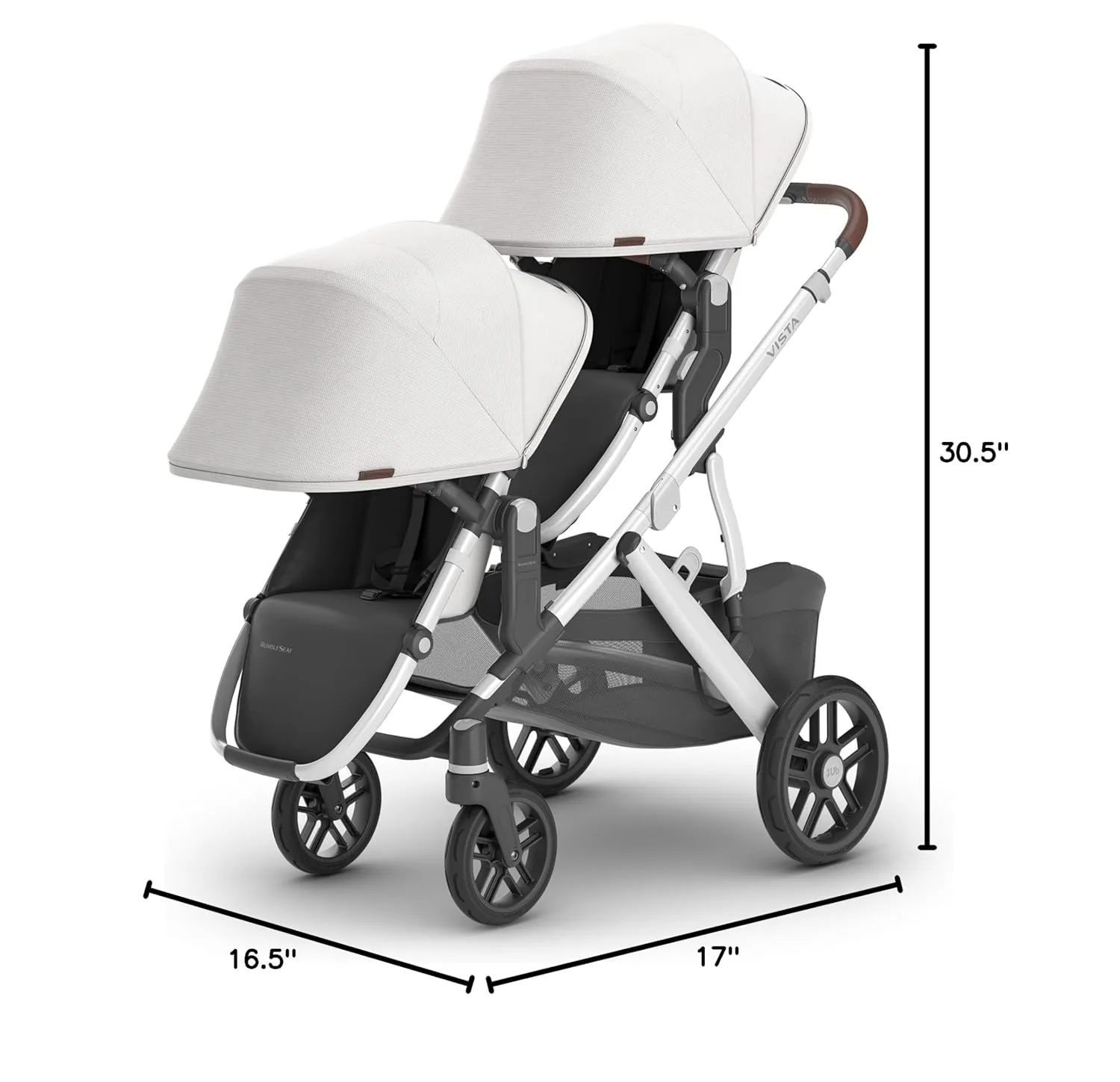 UPPAbaby RumbleSeat V2  Second Lower Seat/Compatible with Vista V2 and Vista V3 / Adapters, Bumper Bar, Bug Shield Included/Bryce (White Marl/Silver Frame/Chestnut Leather)
