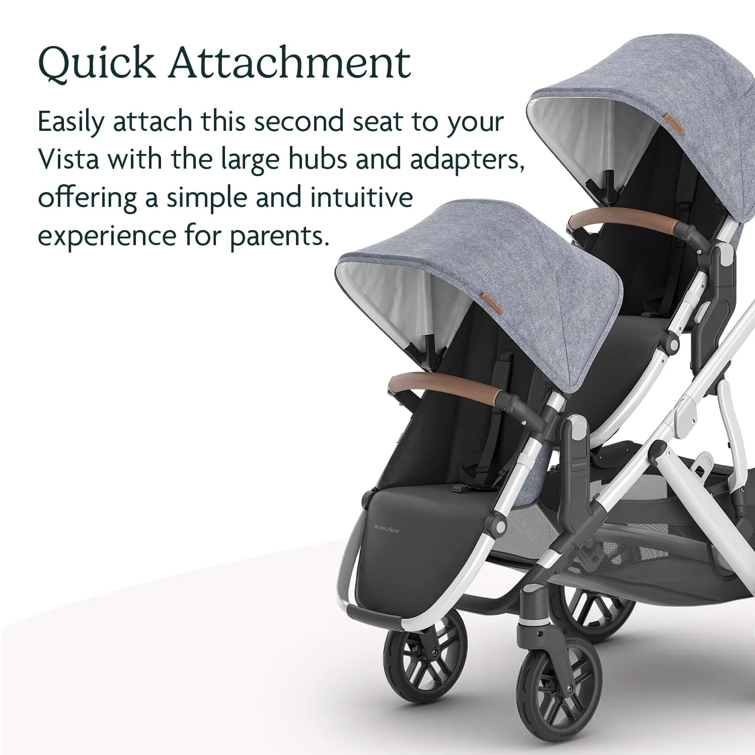 UPPAbaby RumbleSeat V2  Second Lower Seat/Compatible with Vista V2 and Vista V3 / Adapters, Bumper Bar, Bug Shield Included/Gregory (Blue Mélange/Silver Frame/Saddle Leather)