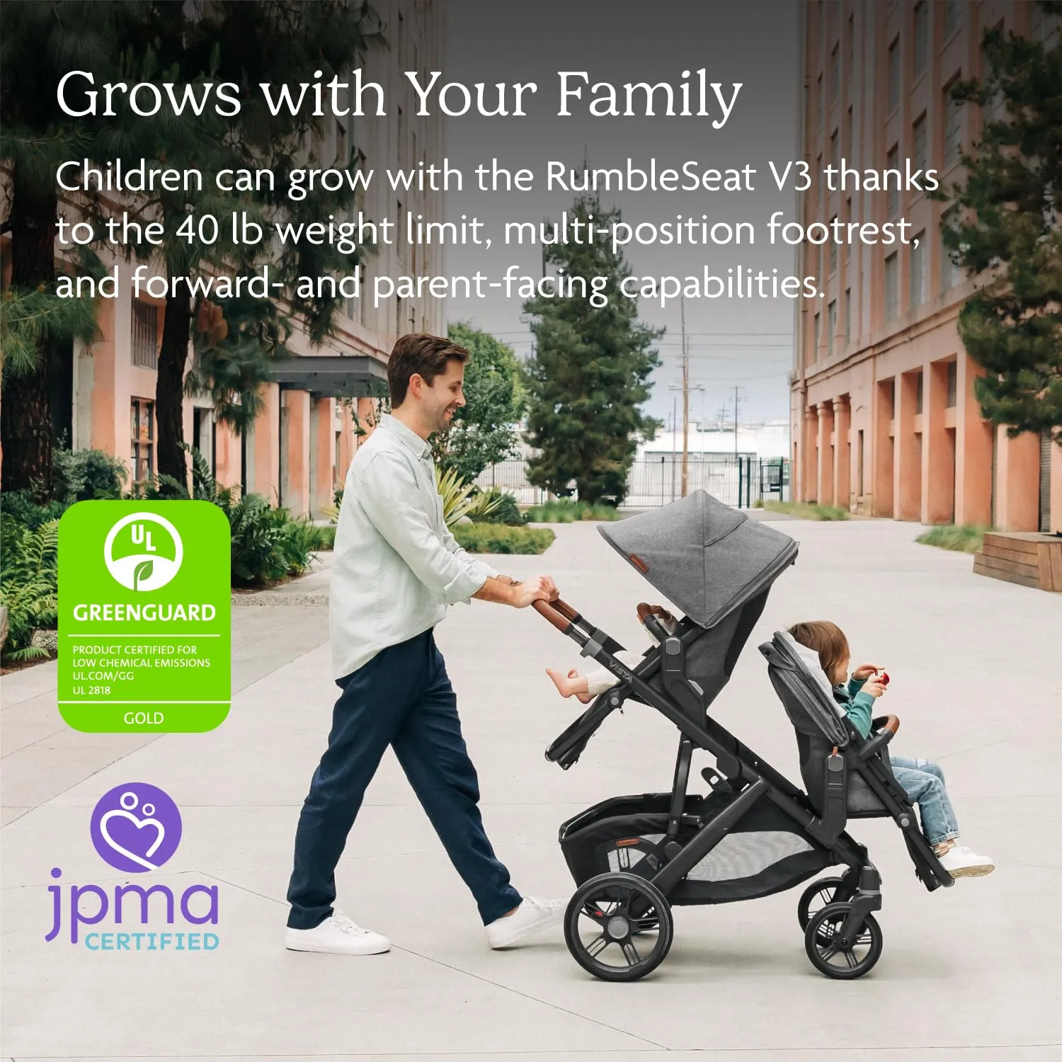 UPPAbaby RumbleSeat V3 Second Lower Seat - Compatible with Vista V2 and Vista V3 - All-Weather Seat   Magnetic Buckle – Adapters Included - Jake (Charcoal/Carbon Frame/Black Leather)