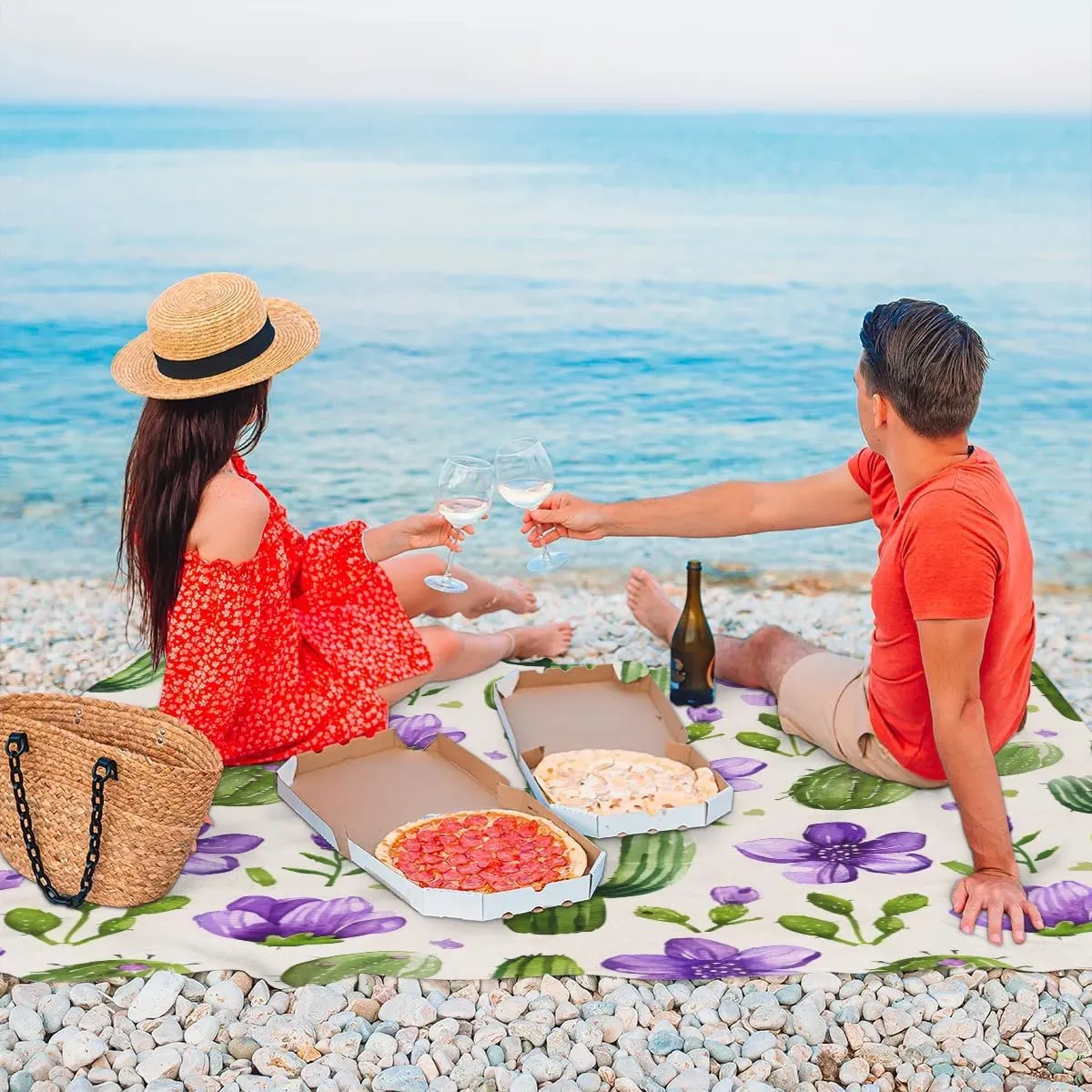 Various Cactus Beach Blanket, Sandproof Beach Mat, Adults Waterproof Quick Drying Sand Free Mat with 4 x Ground Spikes for Outdoor Travel Camping Hiking, Watercolor Cactus