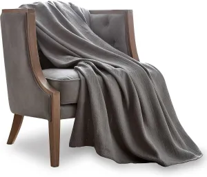 Vellux 100% Cotton Blanket - Soft, Breathable, Cozy & Lightweight Thermal Blanket All-Season Twin Size Perfect for Layering Bed, Couch & Sofa - Hotel Quality (66 x 90 Inch, Grey)