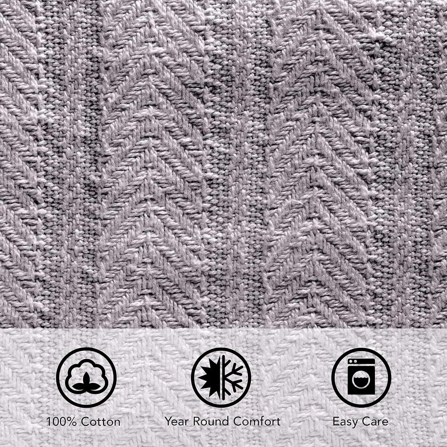 Vellux 100% Cotton Blanket - Soft, Breathable, Cozy & Lightweight Thermal Blanket All-Season Twin Size Perfect for Layering Bed, Couch & Sofa - Hotel Quality (66 x 90 Inch, Grey)