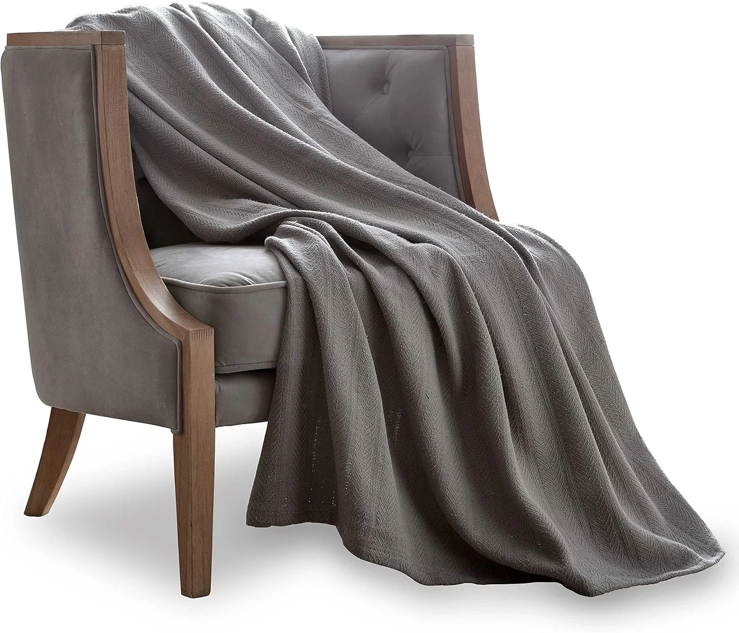 Vellux 100% Cotton Blanket - Soft, Breathable, Cozy & Lightweight Thermal Blanket All-Season Twin Size Perfect for Layering Bed, Couch & Sofa - Hotel Quality (66 x 90 Inch, Grey)
