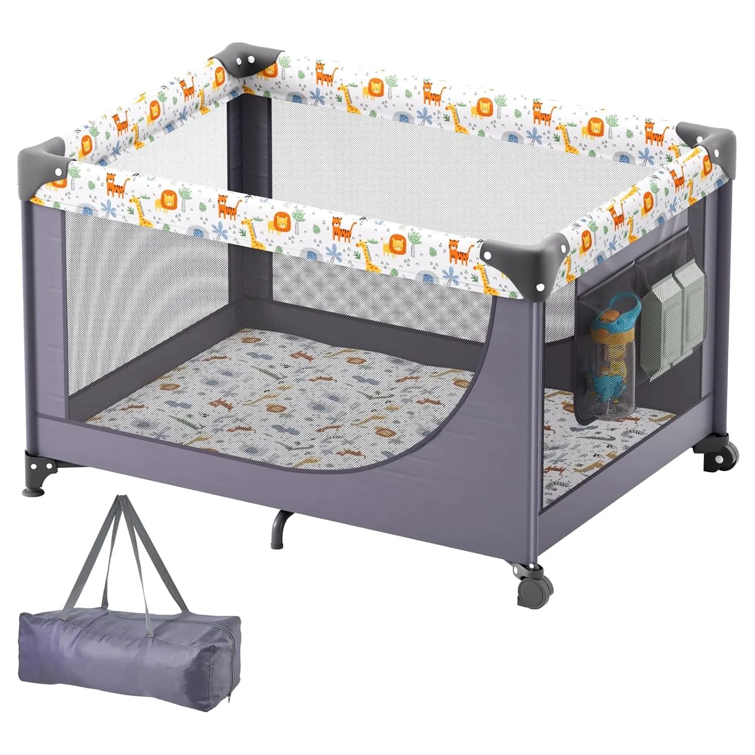 VEVOR Baby Travel Crib and Play Yard, Folding Baby Playpen with Soft Mattress Pad, Portable Toddlers Crib with Breathable Mesh and Travel Bag, Indoor/Outdoor Kid Activity Center for 0-36 Months Babies