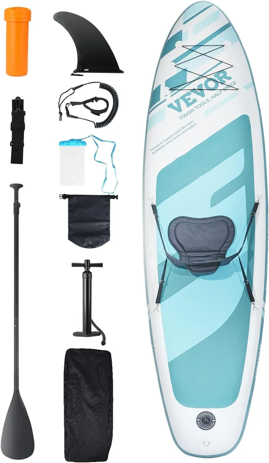 VEVOR Inflatable Stand Up Paddle Board, with Board Accessories, Pump, Paddle, Fin, Phone Bag, Backpack, Ankle Leash, Repair Kit, Non-Slip Deck for Youth & Adults