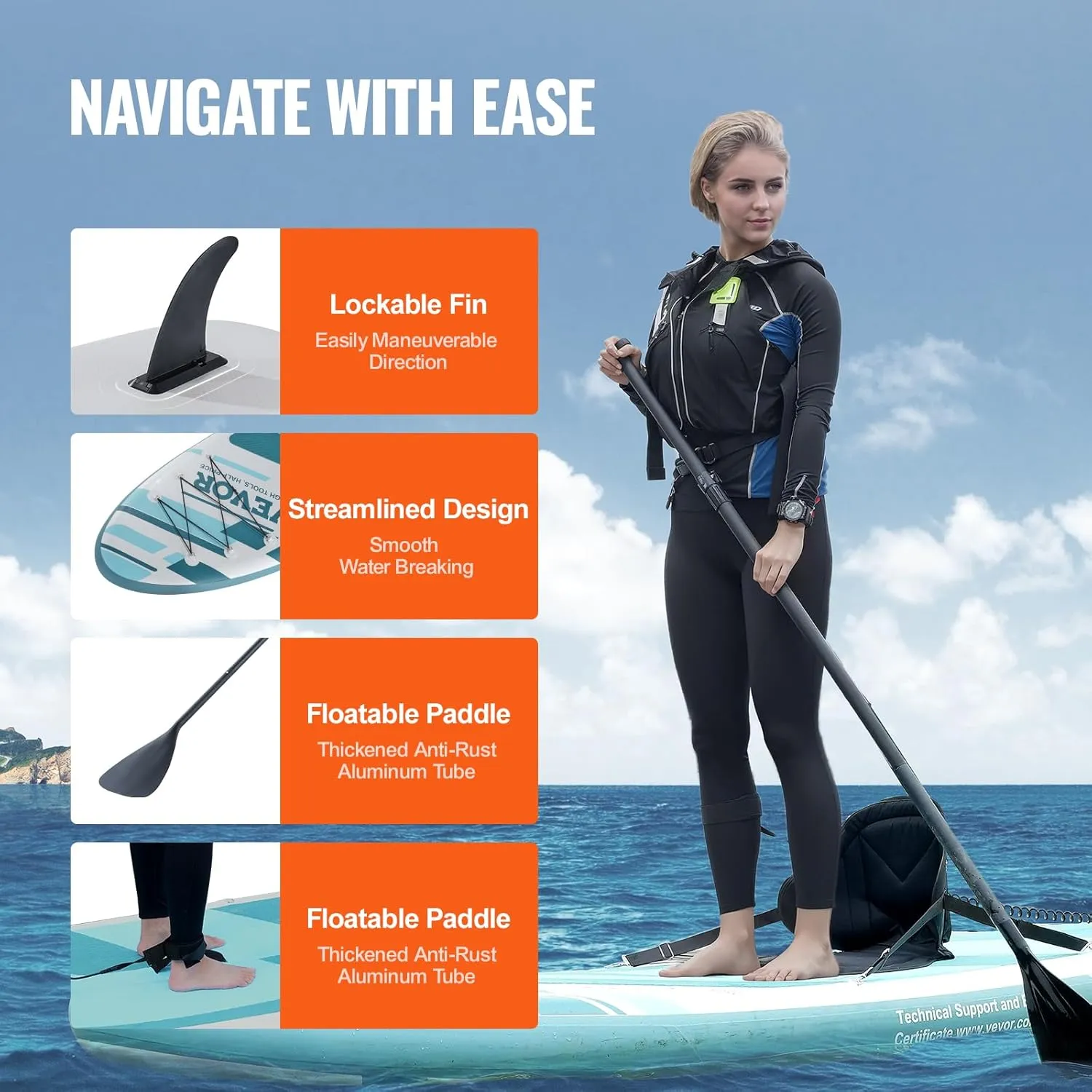 VEVOR Inflatable Stand Up Paddle Board, with Board Accessories, Pump, Paddle, Fin, Phone Bag, Backpack, Ankle Leash, Repair Kit, Non-Slip Deck for Youth & Adults