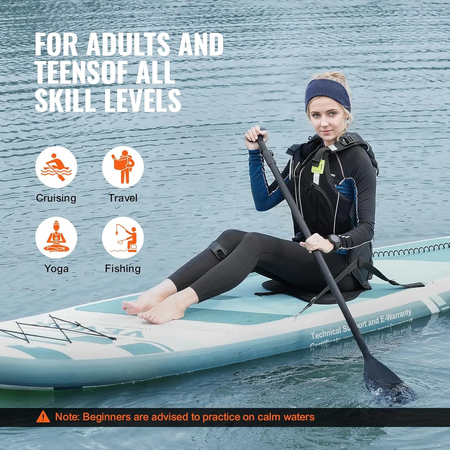 VEVOR Inflatable Stand Up Paddle Board, with Board Accessories, Pump, Paddle, Fin, Phone Bag, Backpack, Ankle Leash, Repair Kit, Non-Slip Deck for Youth & Adults
