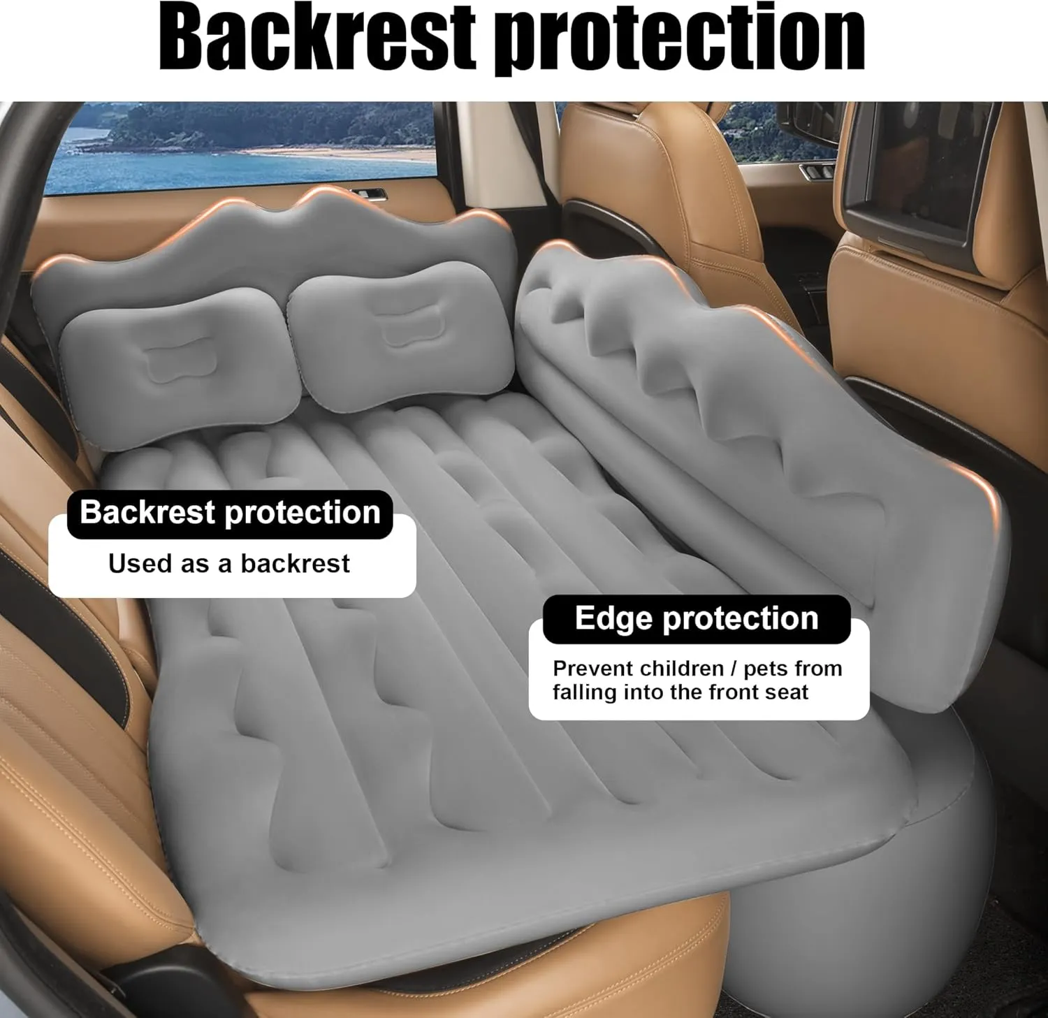 Vextone Inflatable Air Mattress Rear Back Seat Car Bed - PVC Thickened Travel Camping Air Mattress for SUV Cars, Gray Sleeping Car Mattress - Universal Fit, with Pillows, Piers, Repair Pad