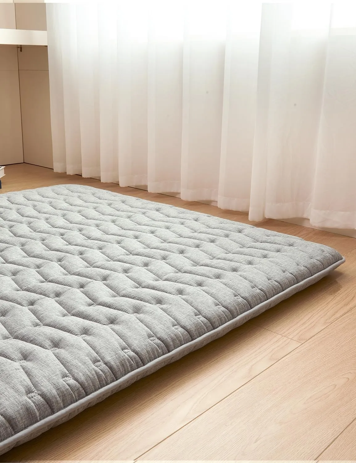 Vibe bear Premium 3.5" Thick Japanese Futon Floor Mattress - Queen Size 60"x80" - 100% High-Density Foam,Foldable Floor Mattress,Comfortable Tatami Mat for Dorm,Bedroom,or Guest Room(Hemp Gray)