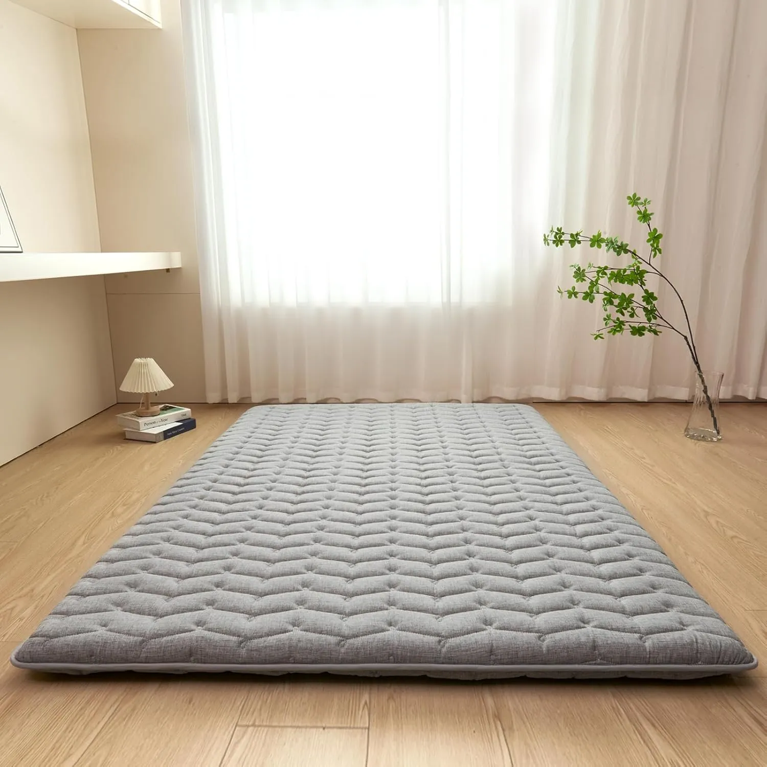 Vibe bear Premium 3.5" Thick Japanese Futon Floor Mattress - Queen Size 60"x80" - 100% High-Density Foam,Foldable Floor Mattress,Comfortable Tatami Mat for Dorm,Bedroom,or Guest Room(Hemp Gray)