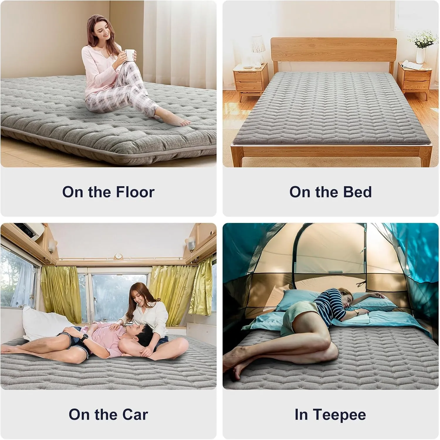 Vibe bear Premium 3.5" Thick Japanese Futon Floor Mattress - Queen Size 60"x80" - 100% High-Density Foam,Foldable Floor Mattress,Comfortable Tatami Mat for Dorm,Bedroom,or Guest Room(Hemp Gray)