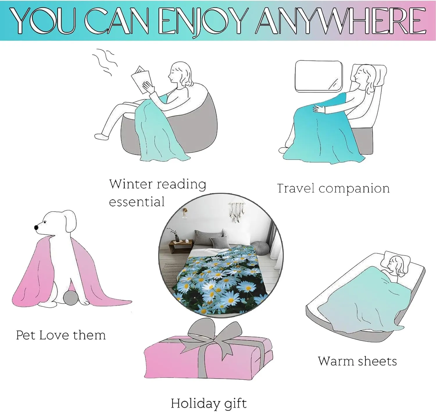 Vibrant Mermaid Throw Blanket 60"x80", Oceanic Fantasy Theme Blankets for Living Room Couch, Home Decor, Soft Flannel Mermaid Gifts for Adults and Women