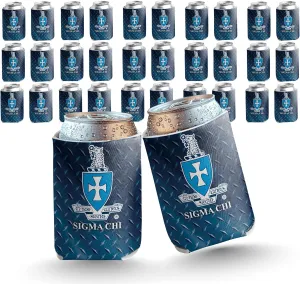 VictoryStore Sigma Chi Can Coolers – Set of 12 Beverage Sleeves – Diamond Plate Design – Full-Color, Foldable, Insulated Coolies – Fits 12–16 oz Cans & Bottles – Greek Life Party Favors