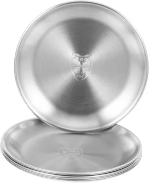 Wakauto 4Pcs Reusable Stainless Steel Retro Dinner Plates Snack Tray for Camping Picnic Bbq Easy to Stack Friendly Design Dish