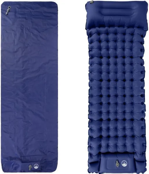 Wakeman Sleeping Pad for Camping - Inflatable Mat with Built-in Foot Pump - Waterproof Camp Mattress - Camping Gear Must Haves Outdoors (Blue)