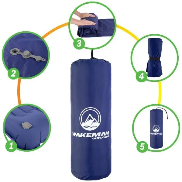 Wakeman Sleeping Pad for Camping - Inflatable Mat with Built-in Foot Pump - Waterproof Camp Mattress - Camping Gear Must Haves Outdoors (Blue)