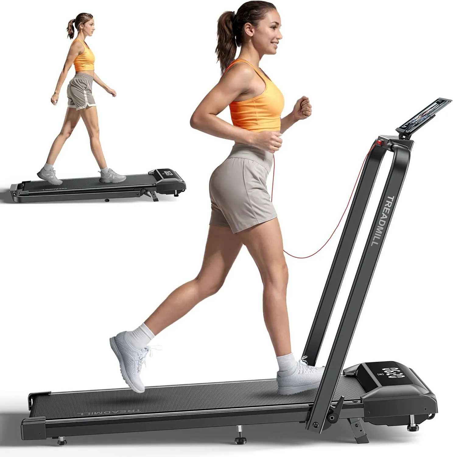 Walking Pad Treadmill with Incline, 2 in 1 Foldable Treadmills for Home Small Office, 300lbs Portable Compact Under Desk Treadmill with App, Remote Control and LED Display