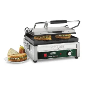 Waring Commercial WPG250B Panini Supremo Large Ribbed Panini Grill, 208V, 2800W, 6-15 Phase Plug
