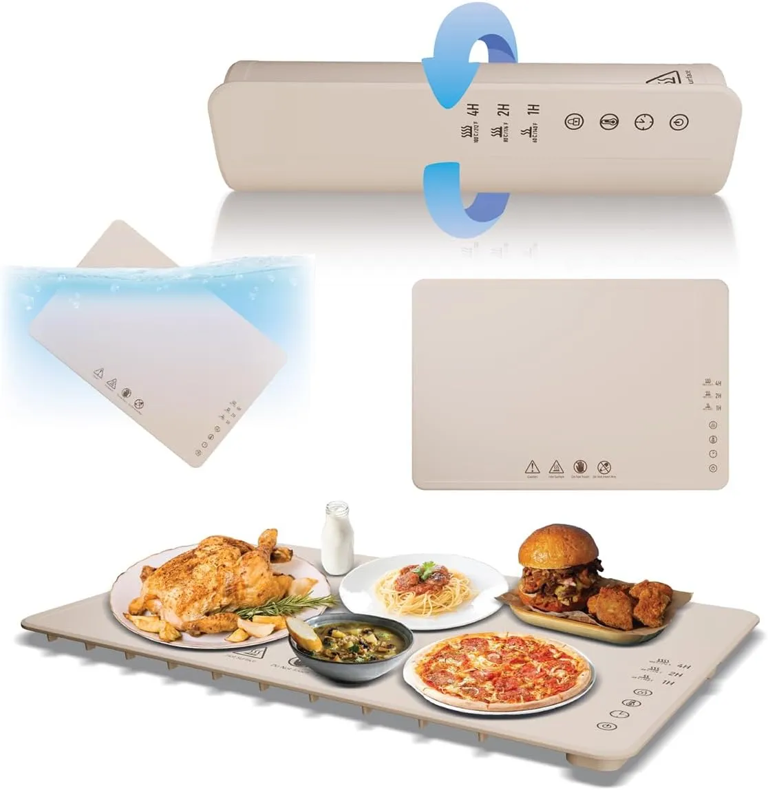 Warming Mat for Food: Portable 10s Fast Heating Electric Warming Tray Rollable Silicone Heating Mat for Food Adjustable 3 Level Temperature,Timer, Child Lock Food Warmer Mat for Parties,Countertop