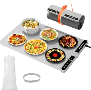 Warming Mat for Food, Rollable Electric Warming Trays for Food with 9 Temperature Settings, Heating Fastly in 10S, Food Warmer Using for Buffets Party and Home Daily, Grey
