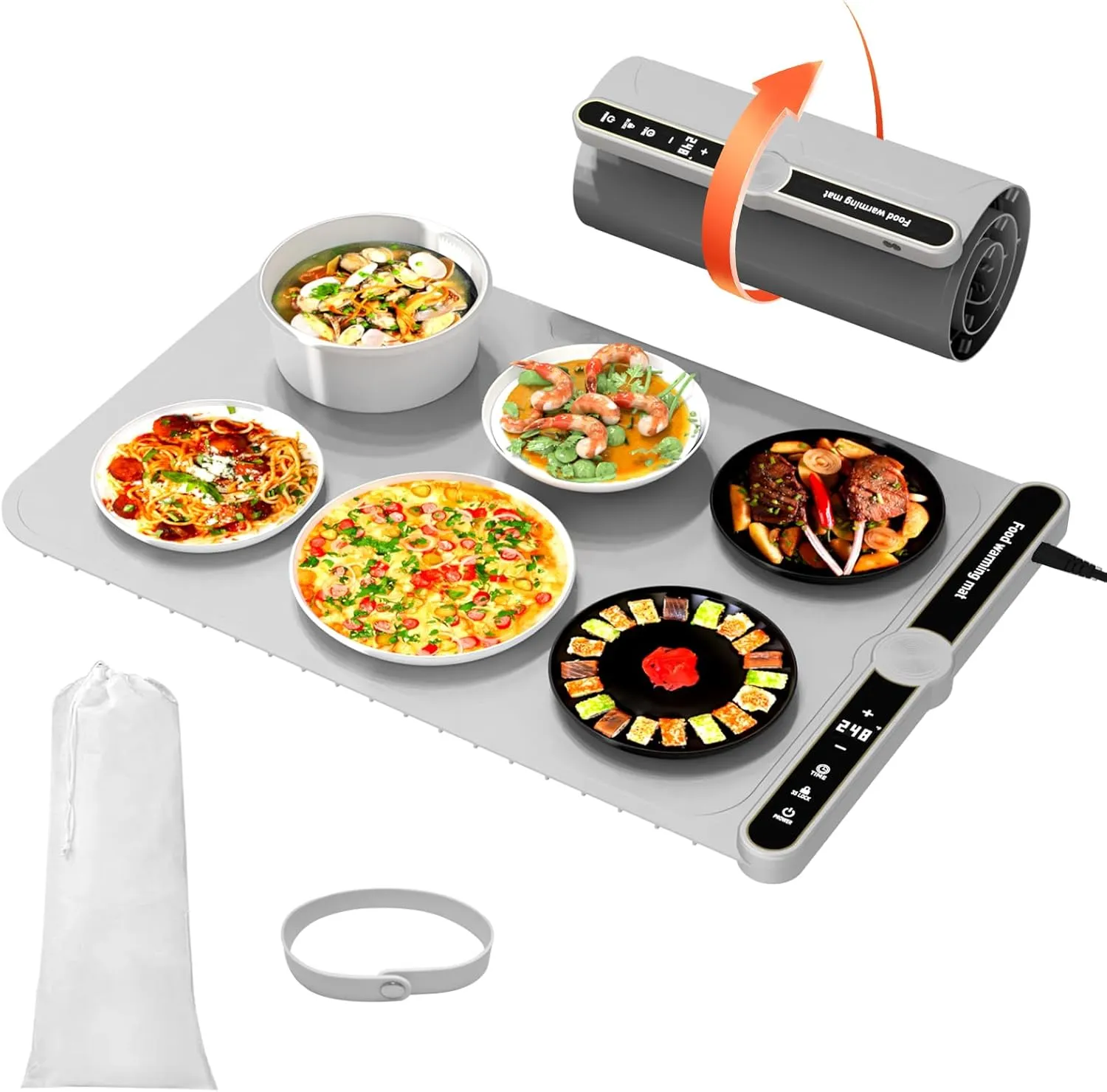 Warming Mat for Food, Rollable Electric Warming Trays for Food with 9 Temperature Settings, Heating Fastly in 10S, Food Warmer Using for Buffets Party and Home Daily, Grey