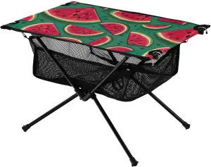 Watermelon Dark Green Folding Portable Camping Table for Men and Women Sturdy Beach Table with A Hanging Mesh Bag Easy to Assemble Camping Essentials for Outdoor Cooking