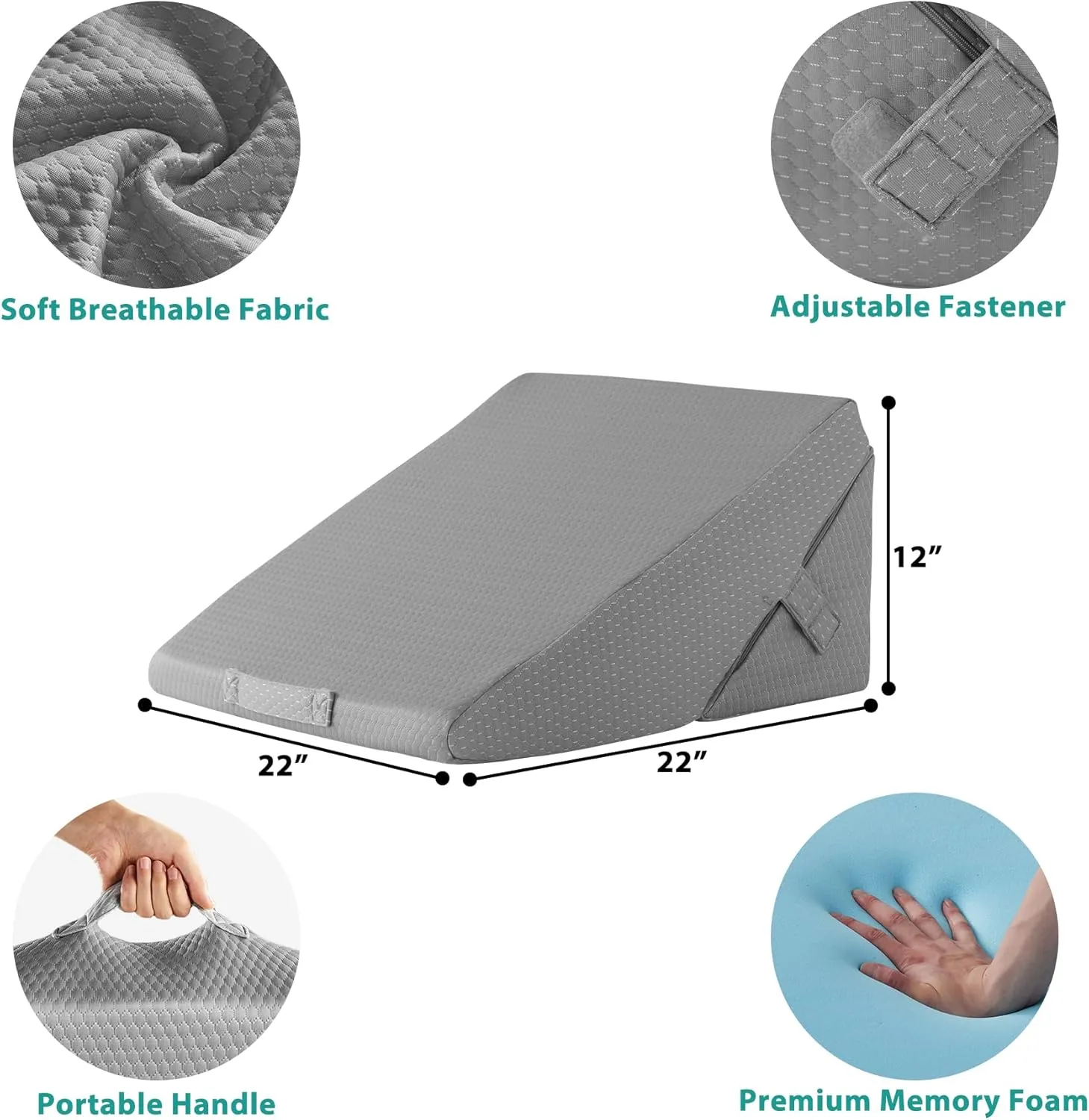 Wedge Pillow for Sleeping, Adjustable 9&12 Inch Foldable Bed Wedge Pillow Set, Orthopedic Memory Foam Triangle Pillows Wedge, 7-in-1 Elevated Pillows for Leg and Back Support, Grey
