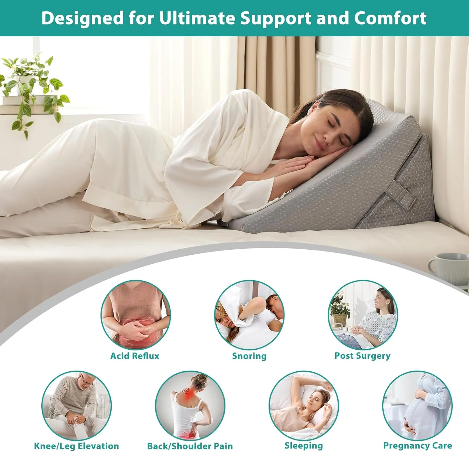 Wedge Pillow for Sleeping, Adjustable 9&12 Inch Foldable Bed Wedge Pillow Set, Orthopedic Memory Foam Triangle Pillows Wedge, 7-in-1 Elevated Pillows for Leg and Back Support, Grey