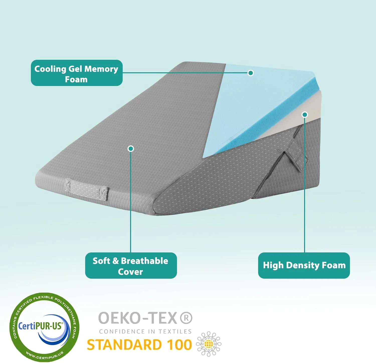 Wedge Pillow for Sleeping, Adjustable 9&12 Inch Foldable Bed Wedge Pillow Set, Orthopedic Memory Foam Triangle Pillows Wedge, 7-in-1 Elevated Pillows for Leg and Back Support, Grey