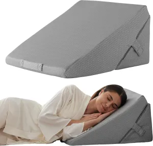 Wedge Pillow for Sleeping, Adjustable 9&12 Inch Foldable Bed Wedge Pillow Set, Orthopedic Memory Foam Triangle Pillows Wedge, 7-in-1 Elevated Pillows for Leg and Back Support, Grey
