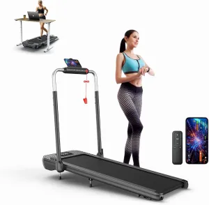 WELLFIT 10% Incline Foldable Walking Pad Treadmill with Cushioned Handle Bar for Home, 340 lbs Capacity, Wide Shock Absorbing Deck, 3.0HP Low Noise, for WELLFIT Voice Control/KINOMAP/Apple Health