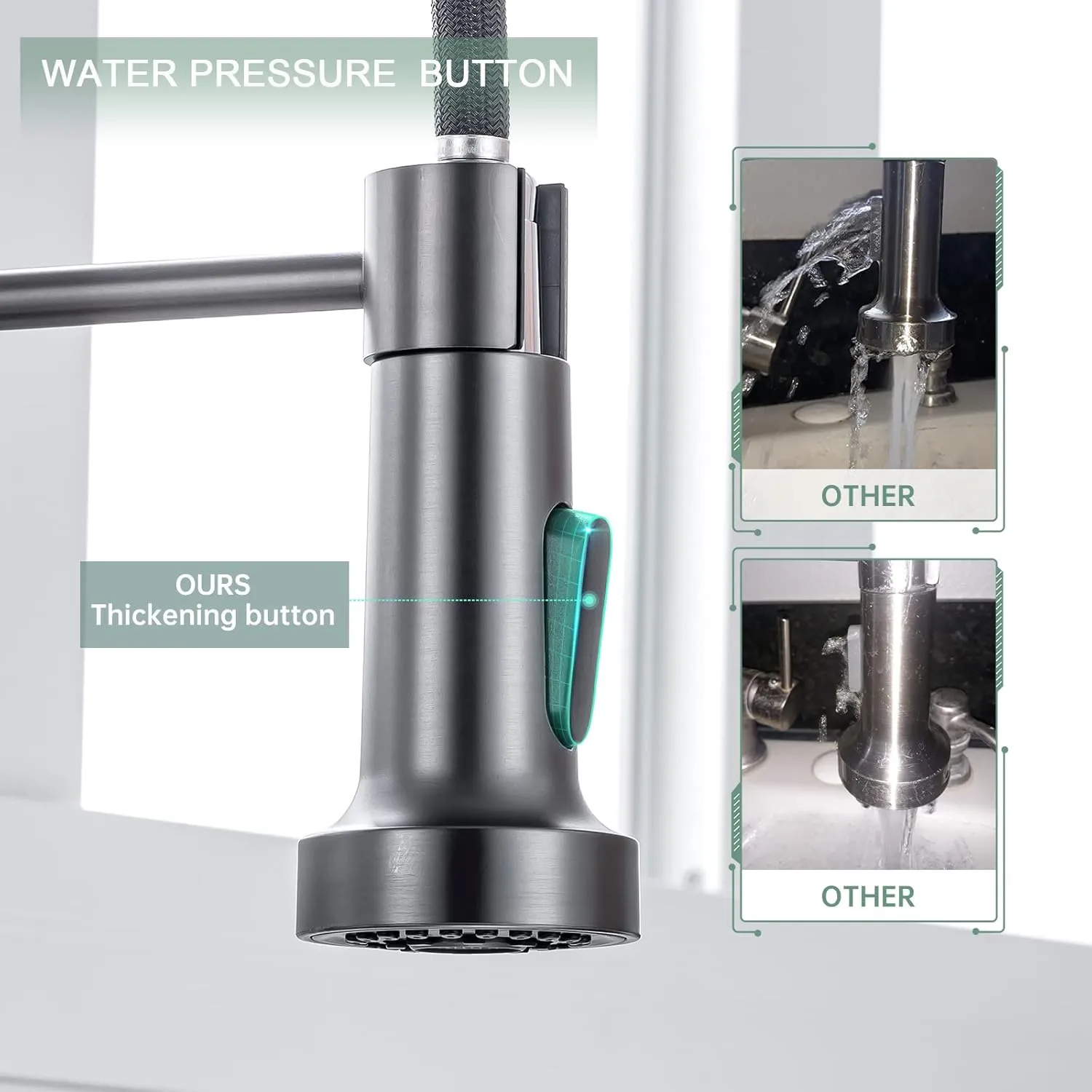 WEWE Black Stainless Kitchen Faucet, Faucet for Kitchen Sink with Pull Down Sprayer Gray Matte Gun Black Kitchen Faucet with Deck Plate Stainless Steel Farmhouse Commercial Single Handle Sink Faucet