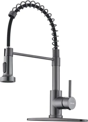 WEWE Black Stainless Kitchen Faucet, Faucet for Kitchen Sink with Pull Down Sprayer Gray Matte Gun Black Kitchen Faucet with Deck Plate Stainless Steel Farmhouse Commercial Single Handle Sink Faucet