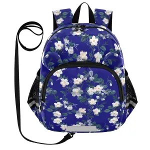 White Blossom Foliage Toddler Harness Backpack for Boys Girls 3-6 Years Kids Backpack with Anti Lost Safety Leash Baby Travel Bag for Walking Preschool Travel