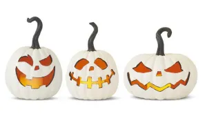 White Resin LED Flicker Flame Jack O Lanterns- 4 Options