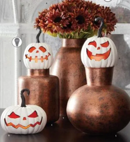 White Resin LED Flicker Flame Jack O Lanterns- 4 Options