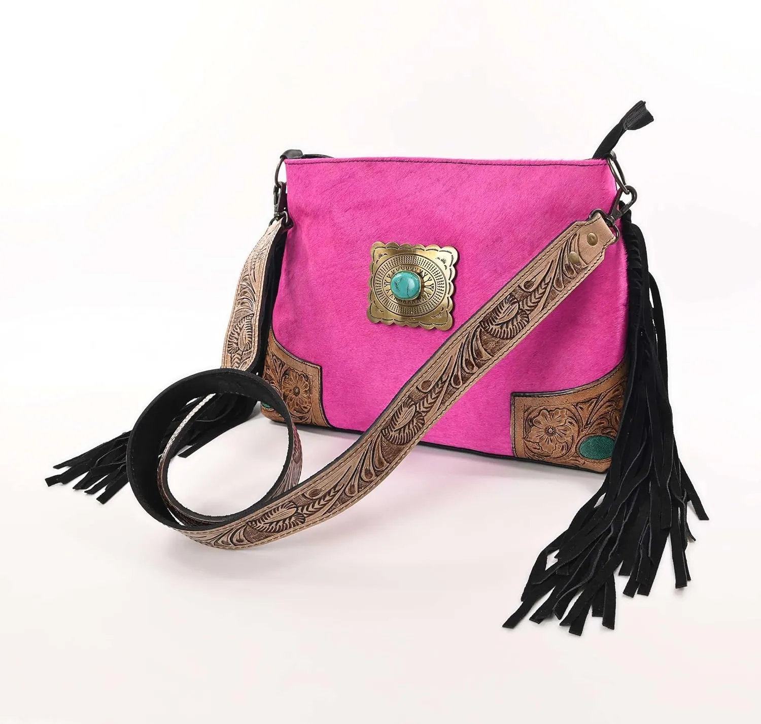 Women Natural Cowhide Leather Ladies Leather Purse Handbag With Adjustable Detachable Strap