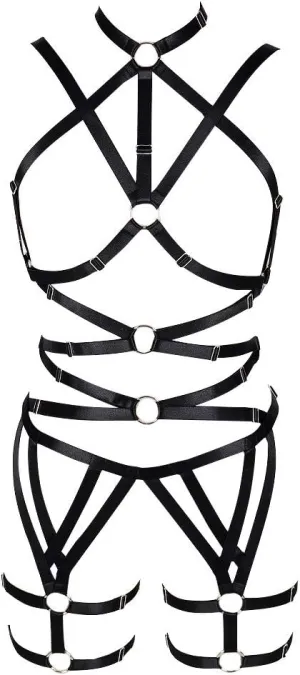 Women's Punk Cut Out Harness Body Cage Bra Full Strappy Lingerie Set Plus Size Garter Belts Goth Halloween Dance Rave