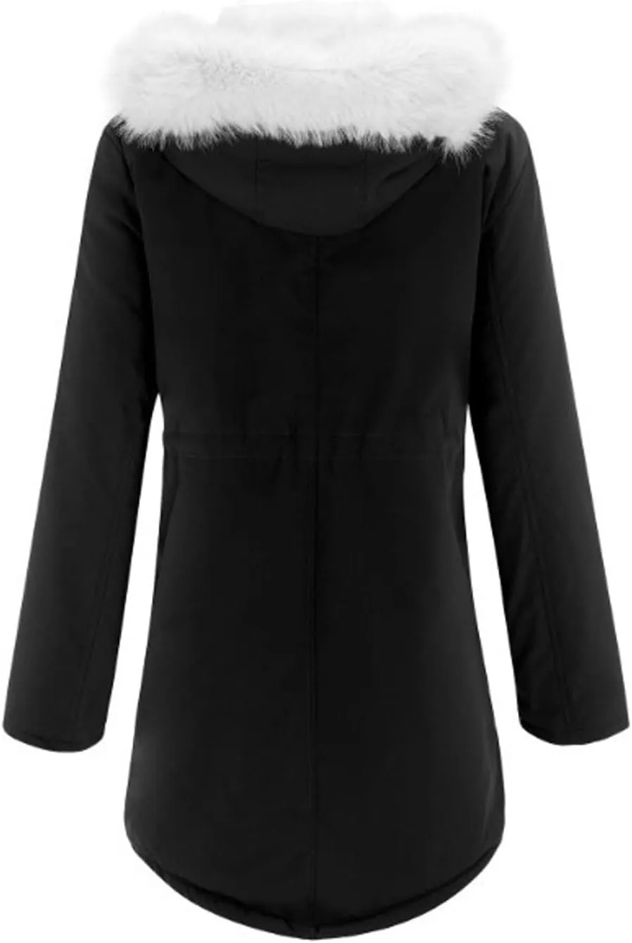 Womens Warm Winter Coats Thicken Faux Wool Lined Jacket Puffer Parka Hooded Jacket Mid Length Padded Down Snow Coats