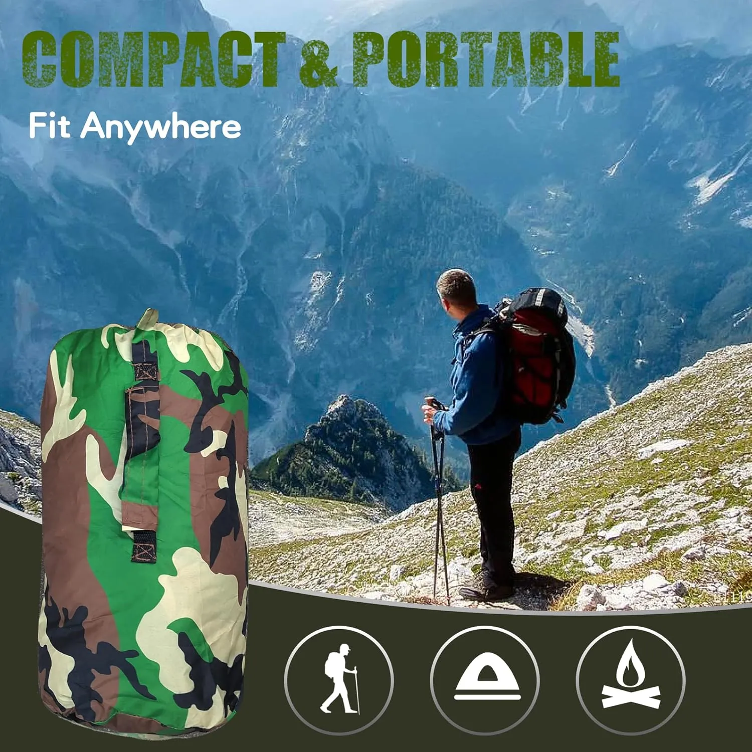 Woobie Blanket, Thermal Insulated Military Poncho Liner, Water-Resistant, Portable, Insulation, for Hiking, Survival with Compression Carry Bag (Forest)