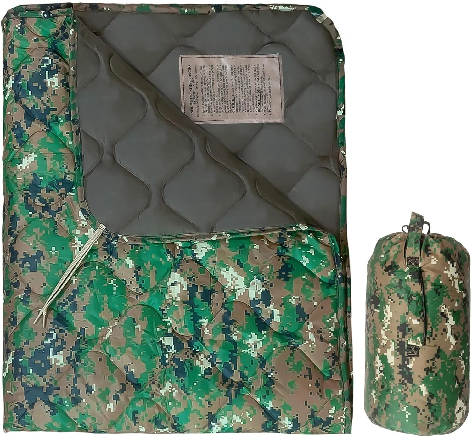 Woobie Blanket, Thermal Insulated Military Poncho Liner, Water-Resistant, Portable, Insulation, for Hiking, Survival with Compression Carry Bag (Marpat)