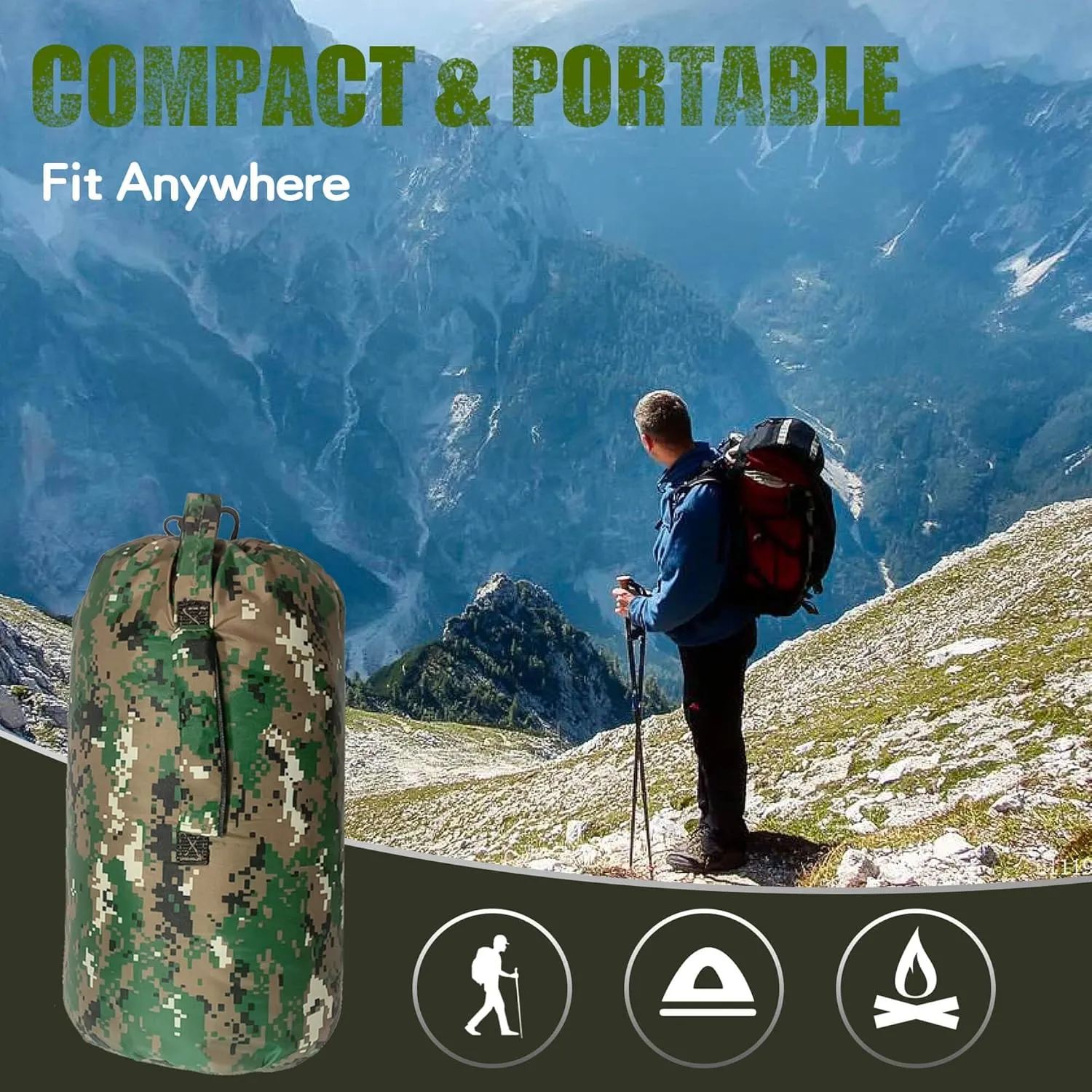 Woobie Blanket, Thermal Insulated Military Poncho Liner, Water-Resistant, Portable, Insulation, for Hiking, Survival with Compression Carry Bag (Marpat)